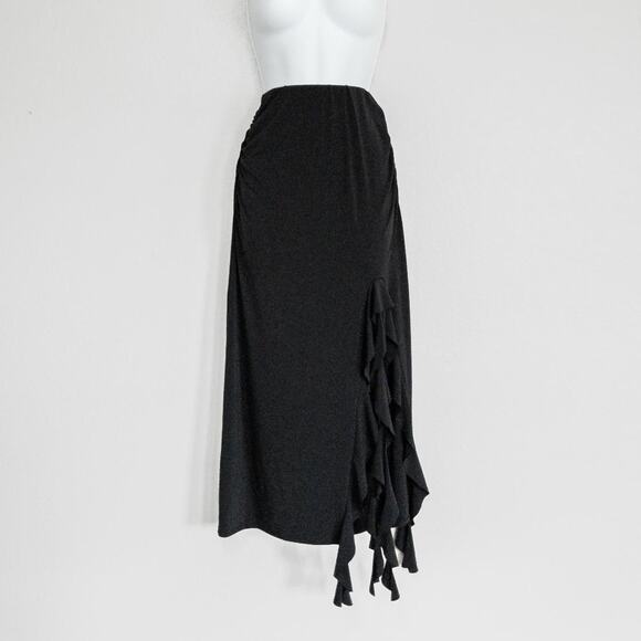 Black ruffle slit midi maxi skirt - Picture 1 of 4